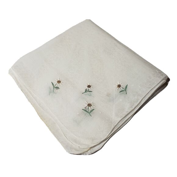 VINTAGE HANKIE EMBROIDERED DAISY FLOWERS HANDMADE BRIDAL WEDDING POCKET SCARF - Picture 2 of 12